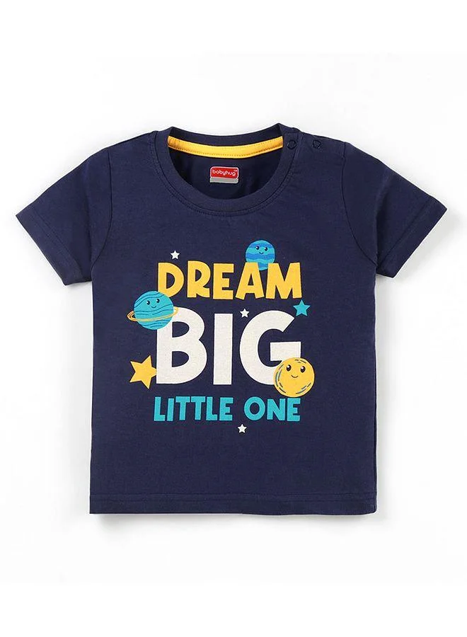 Babyhug Babyhug Cotton Knit Half Sleeves Shorts Night Suit With Star & Text Print - Navy Blue