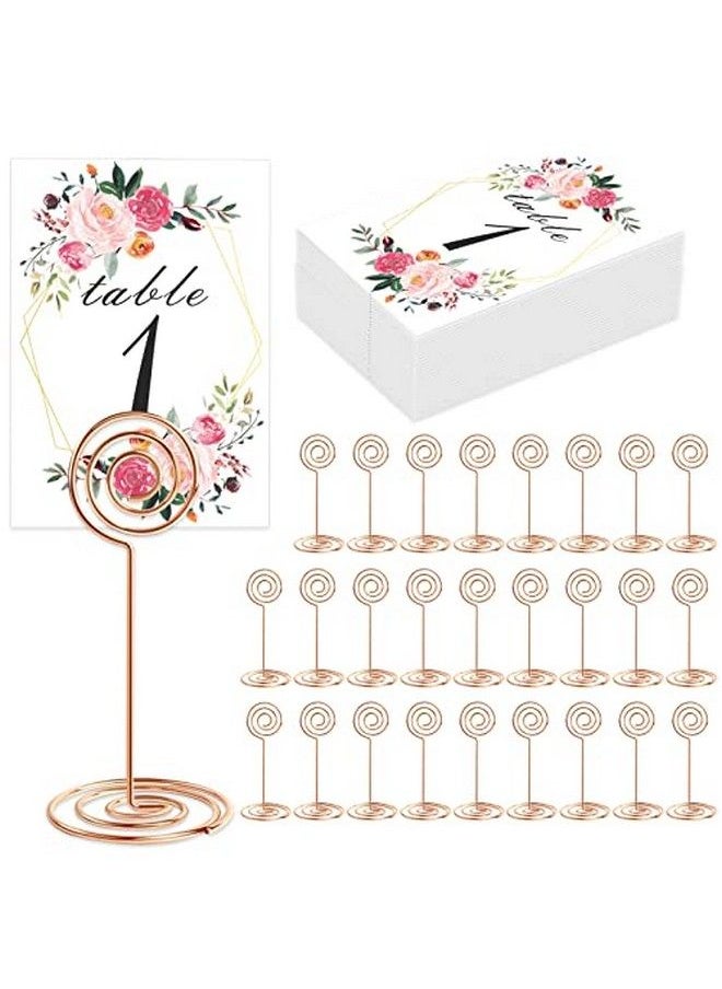 LeeLoon 26 Pcs Table Number Holder Table Card Holder Stand Wire Photo Holder With 26 Pcs Floral Table Number Cards Place Card Holder Stand For Weddings Party Office Paper Memo Menu Note Clips  - Image 1