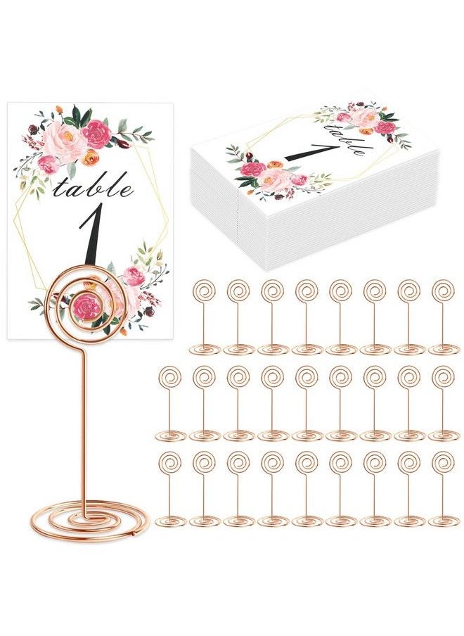 LeeLoon 26 Pcs Table Number Holder Table Card Holder Stand Wire Photo Holder With 26 Pcs Floral Table Number Cards Place Card Holder Stand For Weddings Party Office Paper Memo Menu Note Clips  - Image 2