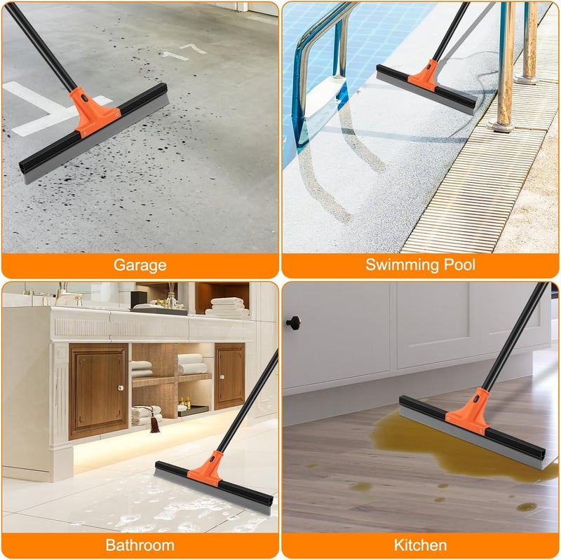 wlich Floor Squeegee Heavy Duty, 17 Inch Large Floor Squeegee Broom with 60 Inch Long Handle, Floor Scraper Rubber Broom for Garage, Tile, Deck, Bathroom,Outdoor,Window, Glass - Image 4