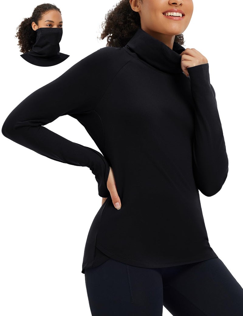 baleaf Thermal Shirts for Women Turtleneck Long Sleeve Top Fleece Ski Base Layer Warm Winter Clothes Black M - Image 1