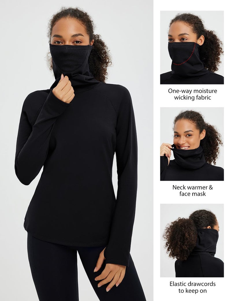 baleaf Thermal Shirts for Women Turtleneck Long Sleeve Top Fleece Ski Base Layer Warm Winter Clothes Black M - Image 2