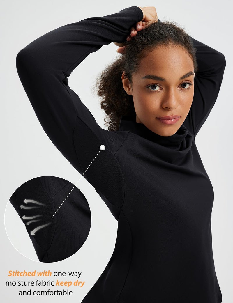 baleaf Thermal Shirts for Women Turtleneck Long Sleeve Top Fleece Ski Base Layer Warm Winter Clothes Black M - Image 5