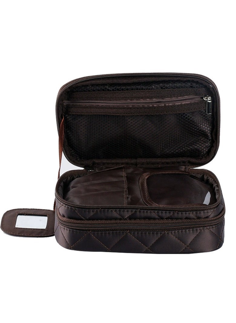 ORiTi - Double Layer Travel Makeup Bag With Carry Handle - Organize Brushes, Tweezers, And Eyeliner In Style - Brown - Image 1