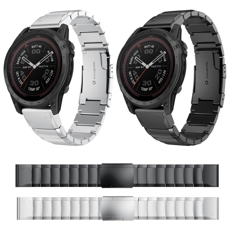 S-TOP For Garmin Tactix 7 26mm Tortoise Shell Stainless Steel Watch Band(Black) - Image 3