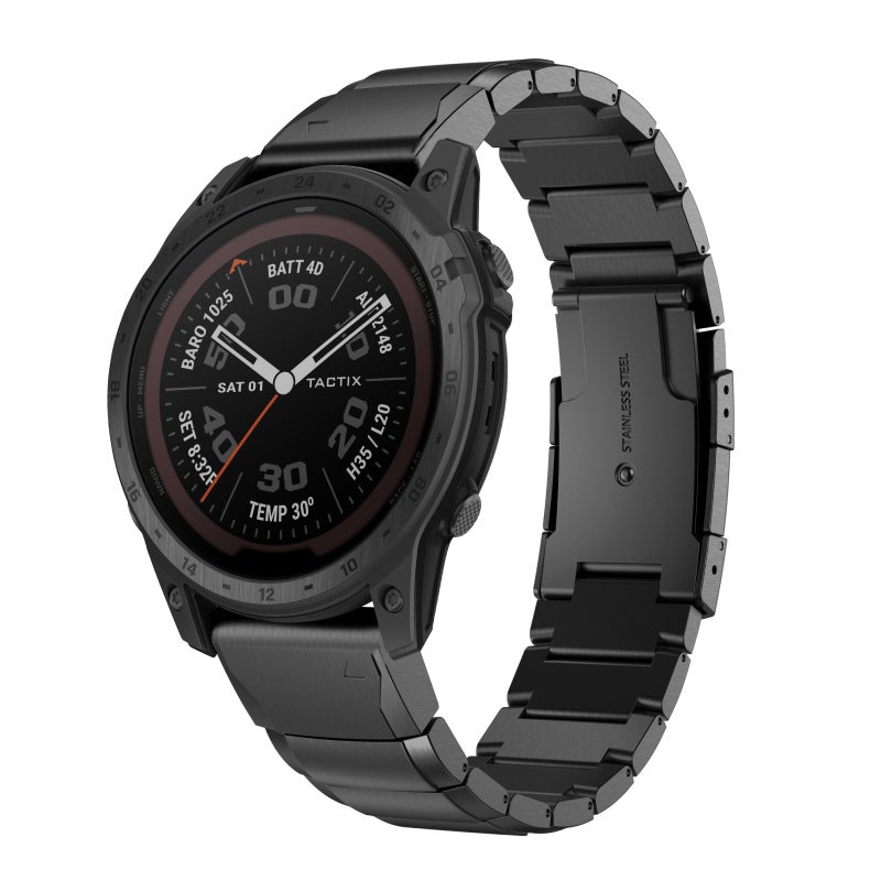 S-TOP For Garmin Tactix 7 26mm Tortoise Shell Stainless Steel Watch Band(Black) - Image 1
