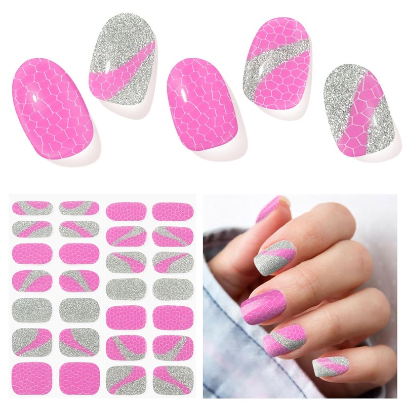 DUKASOU Semi Cured Gel Nail Strips, 28pcs Real Nail Polish Art Stickers/Wraps, Includes Prep Pads, Nail File & Wood Stick, Sticker Nails for Women Girls Kids Diy Decorations Birthday Party Favor Gifts