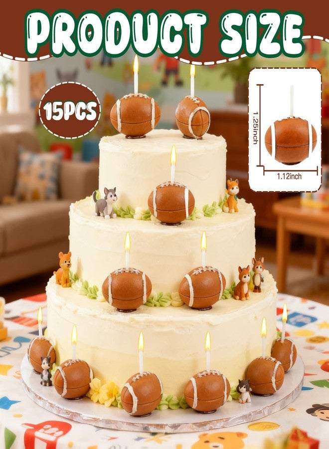 Simple polymer 15 Pcs Football Birthday Candles Set Rugby Party Candles Football Cake Decorations Supplies - Image 2