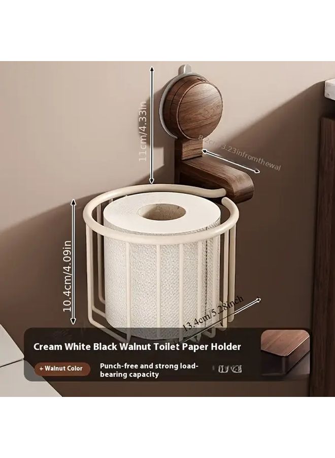 Suction Cup Toilet Paper Holder Wall Mounted Black Walnut Bathroom Storage Rack - Image 4