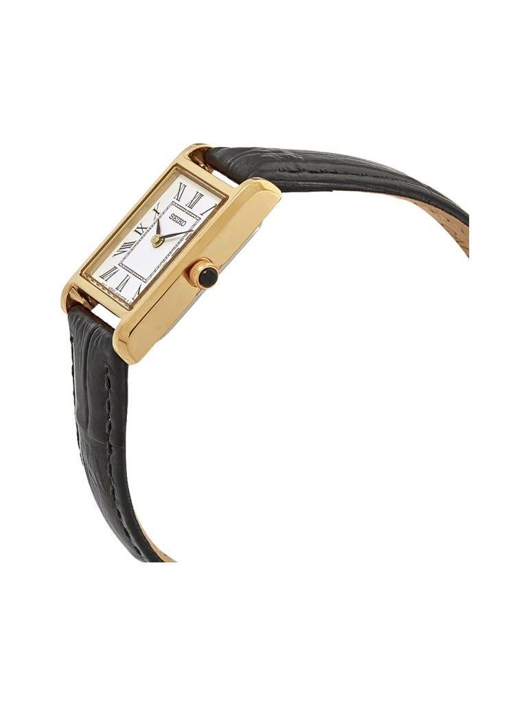 Seiko Tank SWR108P1 Classic Rectangular Quartz - with Gold-Tone Stainless Steel Case, White Dial, and Black Leather Strap Women's Watch - Image 4