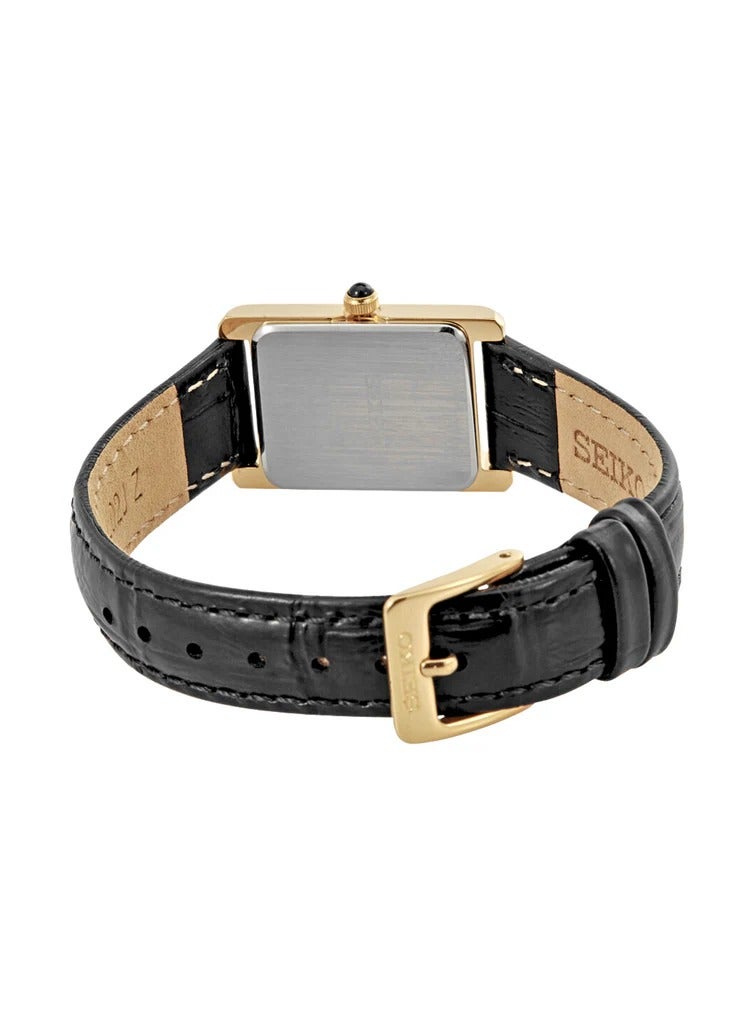 Seiko Tank SWR108P1 Classic Rectangular Quartz - with Gold-Tone Stainless Steel Case, White Dial, and Black Leather Strap Women's Watch - Image 3