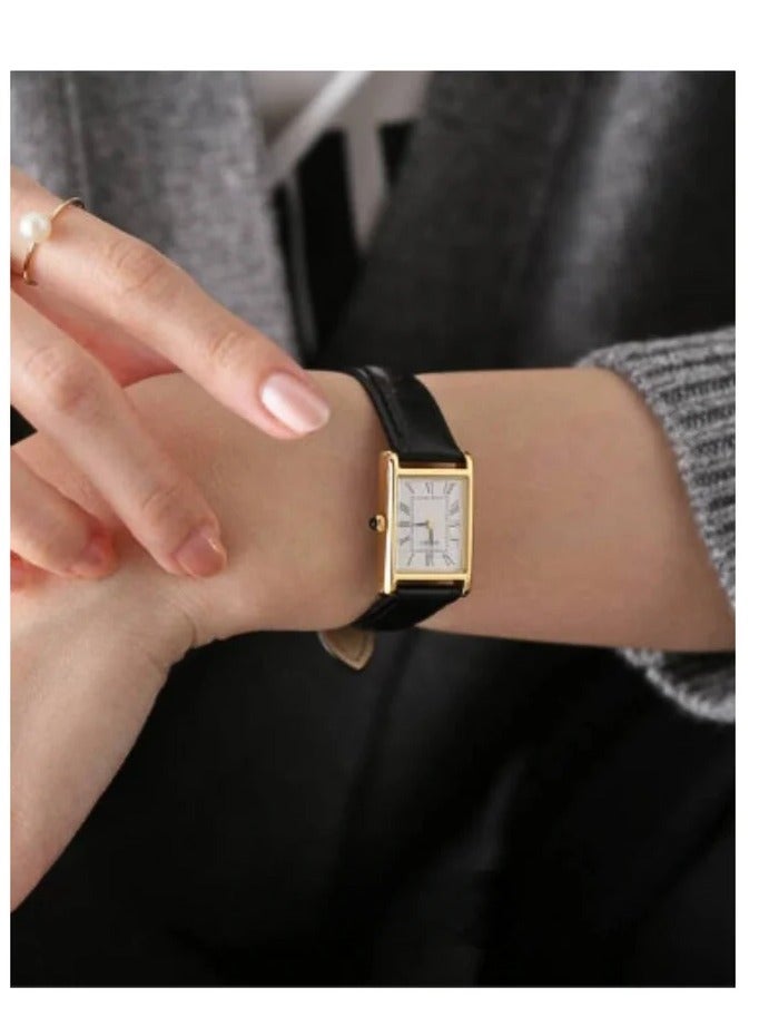 Seiko Tank SWR108P1 Classic Rectangular Quartz - with Gold-Tone Stainless Steel Case, White Dial, and Black Leather Strap Women's Watch - Image 2