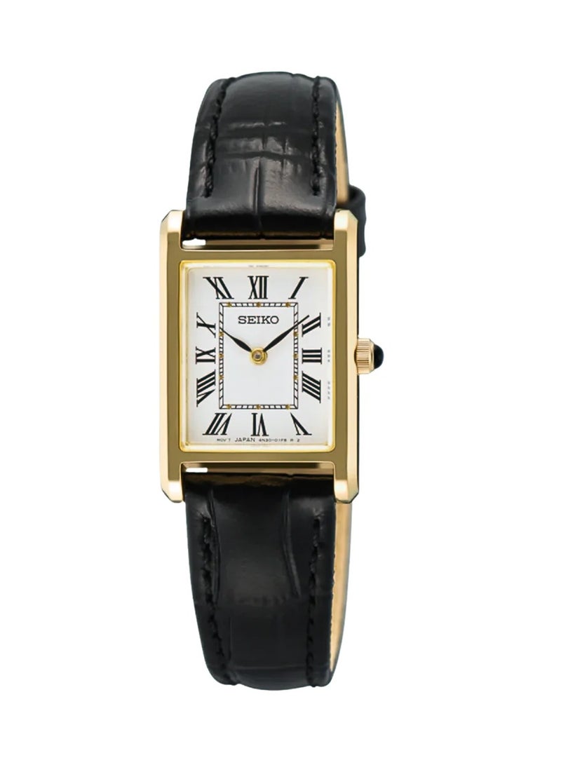 Seiko Tank SWR108P1 Classic Rectangular Quartz - with Gold-Tone Stainless Steel Case, White Dial, and Black Leather Strap Women's Watch - Image 1