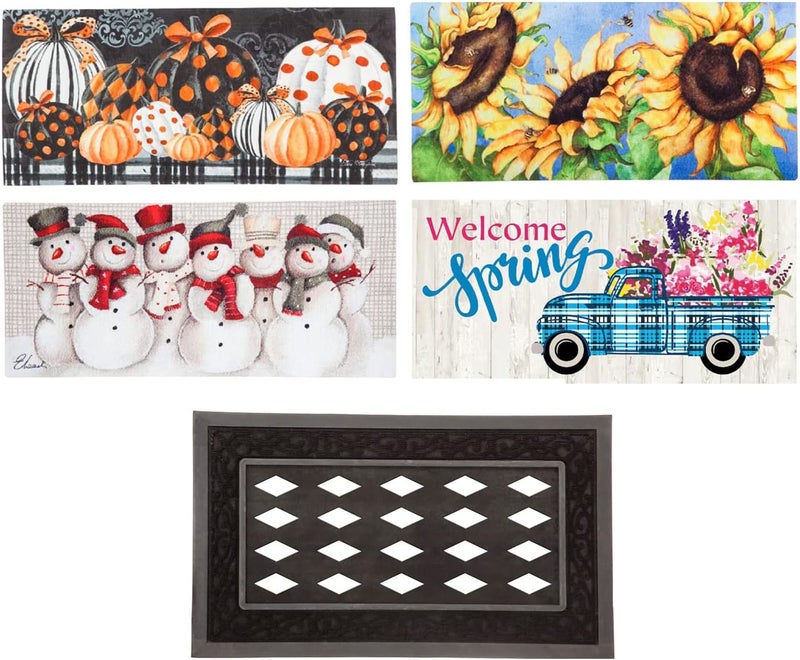 Evergreen Flag Evergreen Sassafras Doormat Insert Bundle & Tray Set of 5, Spring Summer Fall Winter Interchangeable Entrance Door mats Indoor and Outdoor Welcome Mat 30 x 18 Tray Non Slip Backing Low Profile - Image 1