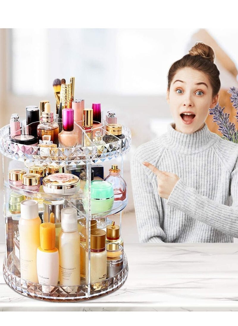 AS SEEN ON TV - 360 Degree Rotating Adjustable Cosmetics Makeup Organizer, Carousel Storage for Cosmetics, Toiletries, Jewelry, Makeup ,Brushes, Lipsticks, Toner &Creams  Clear - Image 1