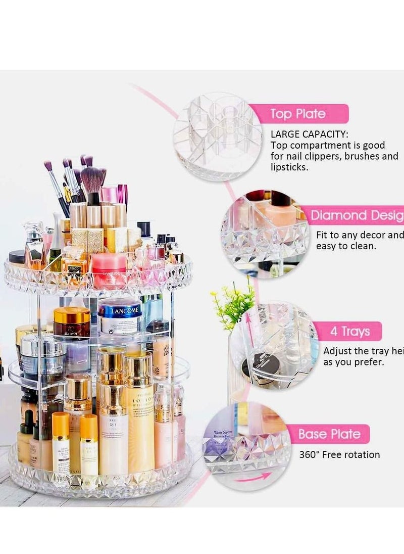 AS SEEN ON TV - 360 Degree Rotating Adjustable Cosmetics Makeup Organizer, Carousel Storage for Cosmetics, Toiletries, Jewelry, Makeup ,Brushes, Lipsticks, Toner &Creams  Clear - Image 1
