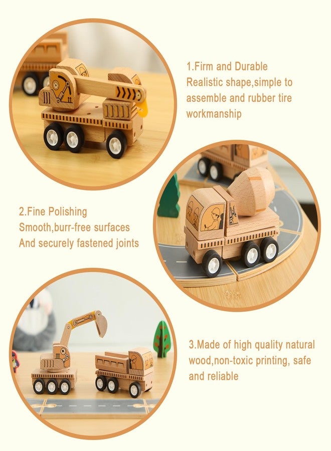 Udeas 6-Piece Wooden Construction Vehicle Toys Set with Bulldozer, Excavator, Crane, Dump Truck - Montessori Toddler Toys Ages 2-4, All-Natural Safe Push & Go Gift for Boys & Girls - Image 4