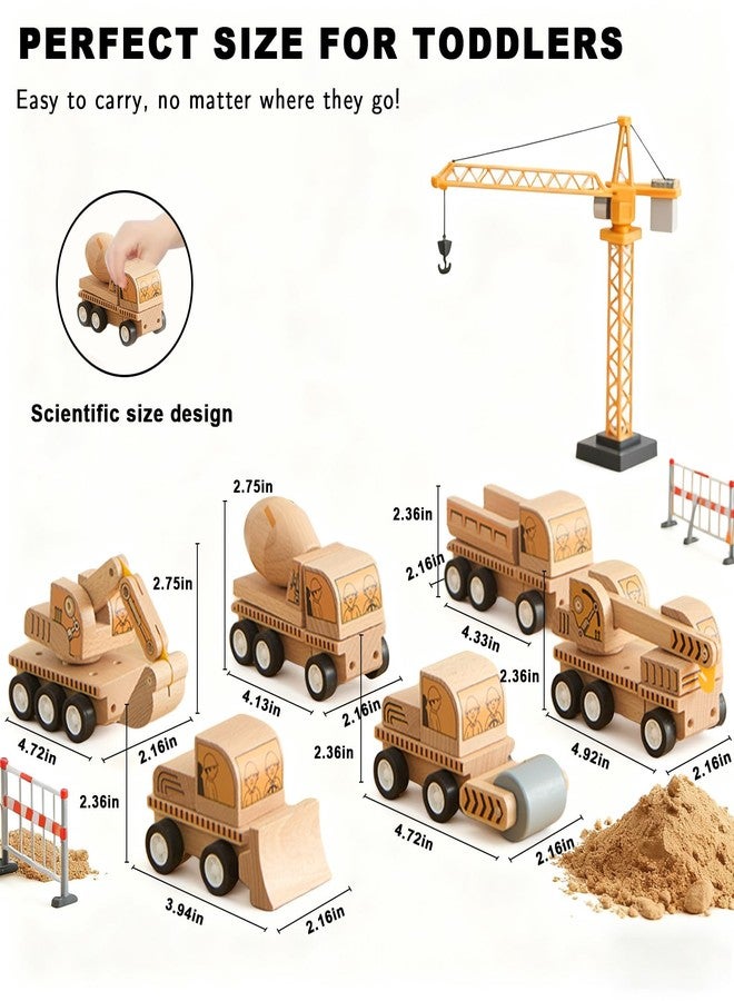 Udeas 6-Piece Wooden Construction Vehicle Toys Set with Bulldozer, Excavator, Crane, Dump Truck - Montessori Toddler Toys Ages 2-4, All-Natural Safe Push & Go Gift for Boys & Girls - Image 3