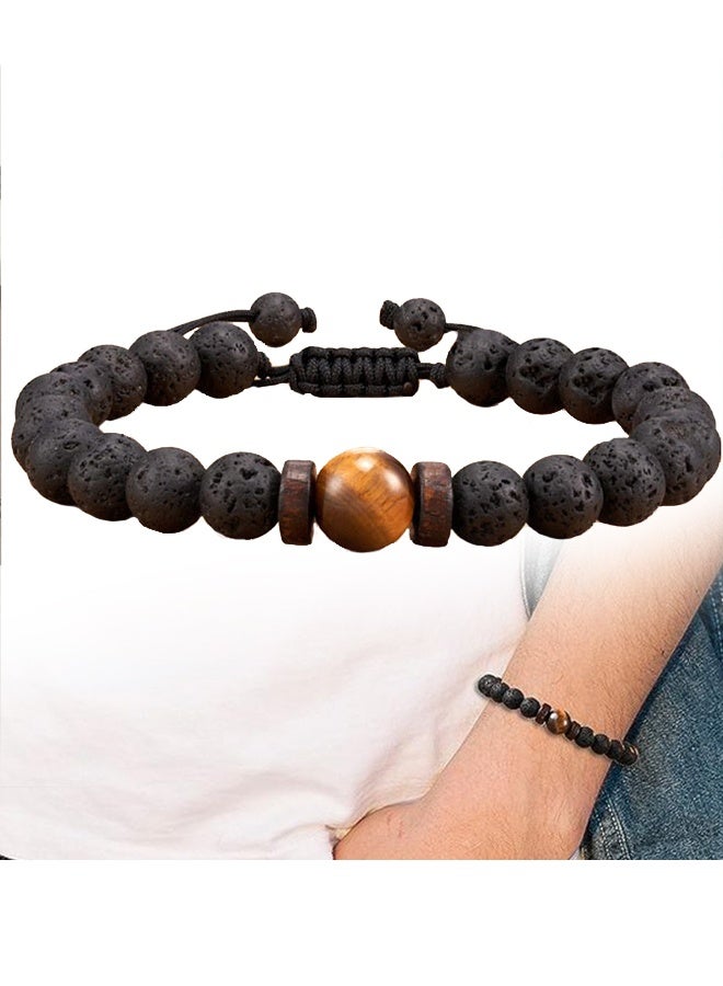 Double Protection Handmade Natural Stone Bead Bracelet (8mm Lava Rock And Tiger Eye Stones) - Image 1