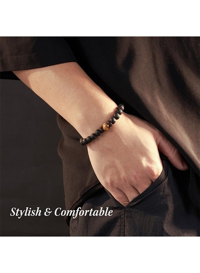 Double Protection Handmade Natural Stone Bead Bracelet (8mm Lava Rock And Tiger Eye Stones) - Image 5