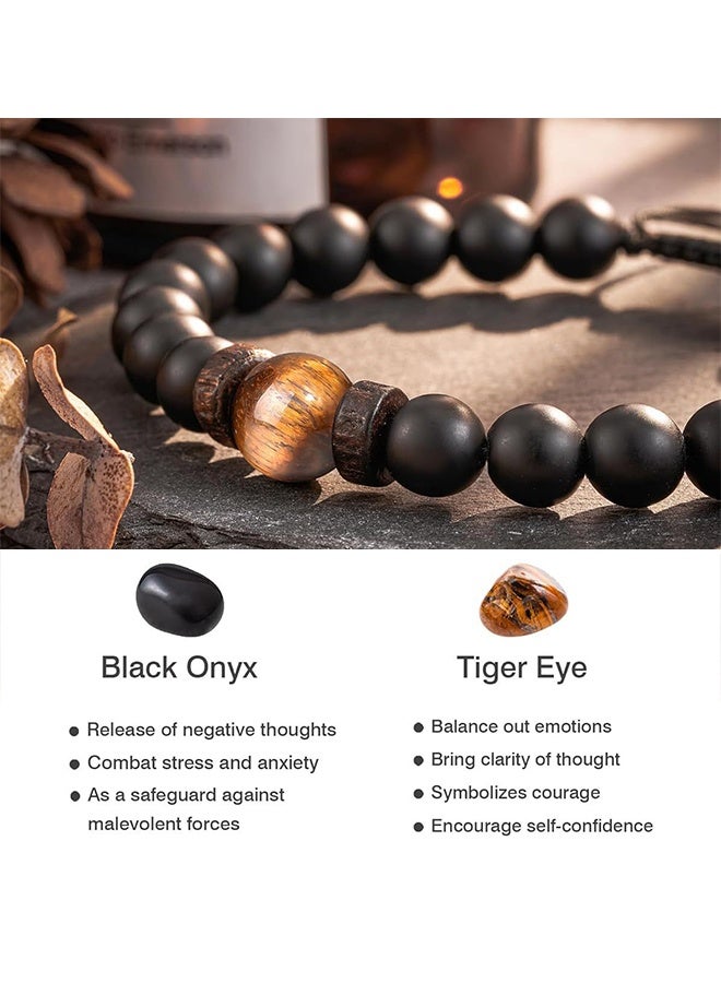 Double Protection Handmade Natural Stone Bead Bracelet (8mm Lava Rock And Tiger Eye Stones) - Image 2