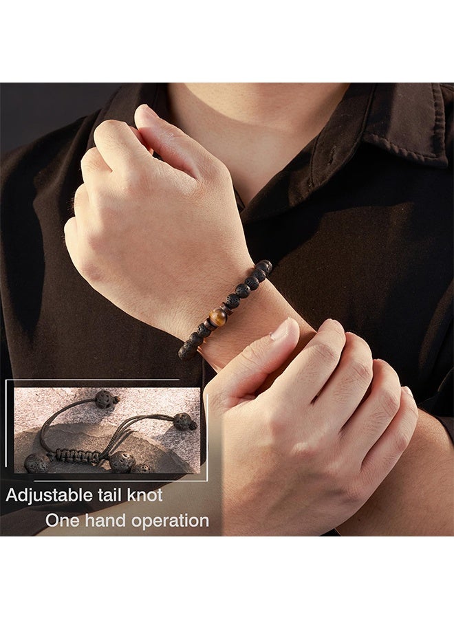 Double Protection Handmade Natural Stone Bead Bracelet (8mm Lava Rock And Tiger Eye Stones) - Image 4