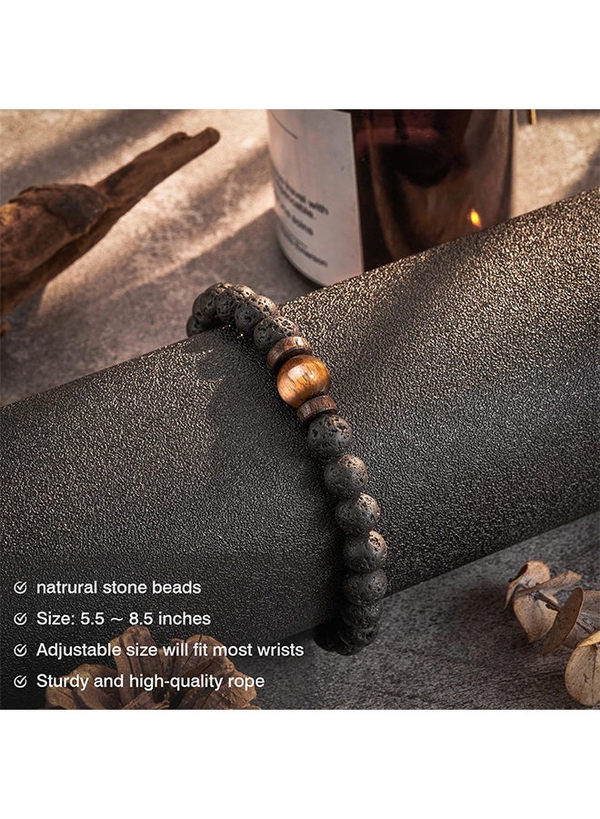 Double Protection Handmade Natural Stone Bead Bracelet (8mm Lava Rock And Tiger Eye Stones) - Image 3