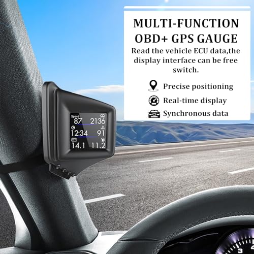 Geloo Car HUD Head Up Display, OBD2 HUD Display with OBDII GPS Dual System OBD2 Speedometer Gauge 8 Modes Multifunction Gauge Dashboard Display Smart Gauge can Installed Dashboard or A-Pillar Trim - Image 3
