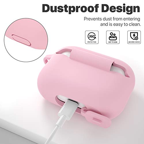 ATUAT for AirPods Pro 1st/2nd Generation Case Cover, Protective Silicone Skin Accessories with Keychain for Women Men for Apple AirPods Pro 2019/2022 Charging Case,Front LED Visible-Pink - Image 4