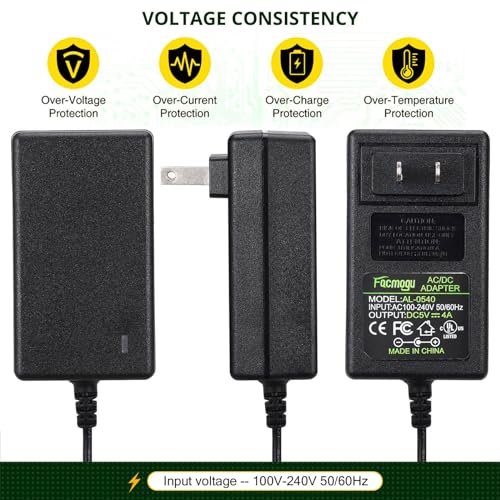 Facmogu DC 5V 4A AC to DC Converter, AC 100-240V to DC 5 Volt 4 Amp 20W Power Supply 5V Switching Transformer Power Adapter, Wall Mounted Adapter with with Barrel Connector 5.5x2.5mm & 5.5x2.1mm - Image 4