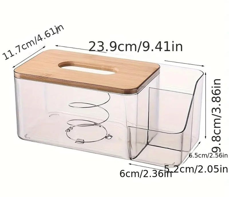 Kiwilon Tissues Paper Holder with 2 Remote Slot for Living Room I Platic Tissue Box Holder for Kitchen with Bamboo Lid I Paper Napkin Holder for Dining Table (Clear) - Image 2