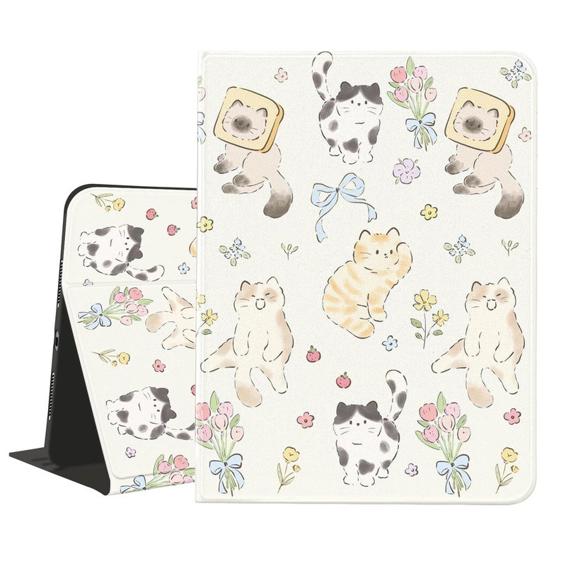 JOYLAND Cute Kitten Case for iPad 10th Generation 2022 10.9"/iPad(A16) 11th Generation 2025 11" with Pencil Holder Multi-Angle Viewing Folio Stand Cover Textured Leather Tablet Cover Auto Sleep/Wake - Image 1
