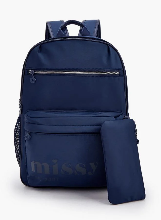 ميسي Logo Print 2-Piece School Backpack Set For Kids With Pencil Pouch - 30X12X40 Cm