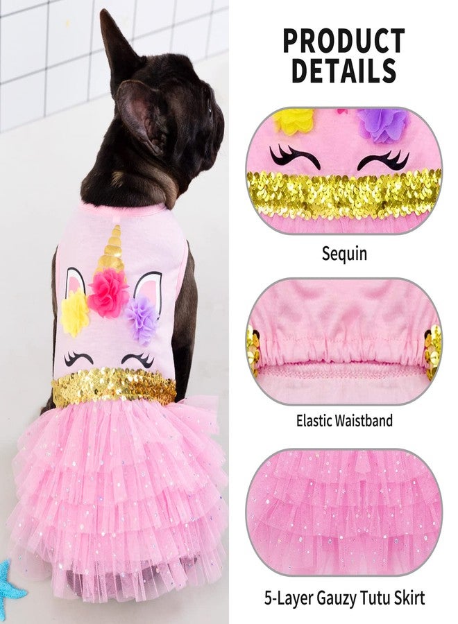KYEESE Dog Dress Unicorn Tiered Layer Tutu Tulle Dogs Birthday Party Dresses with Sequins Dog Clothes X-Small - Image 3