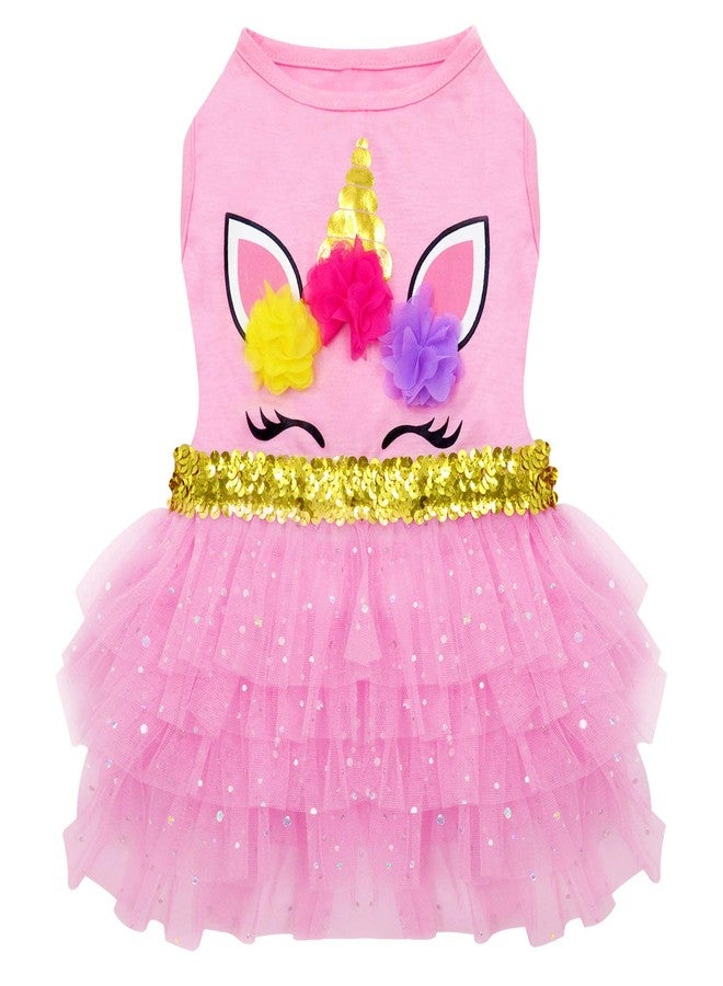 KYEESE Dog Dress Unicorn Tiered Layer Tutu Tulle Dogs Birthday Party Dresses with Sequins Dog Clothes X-Small - Image 1