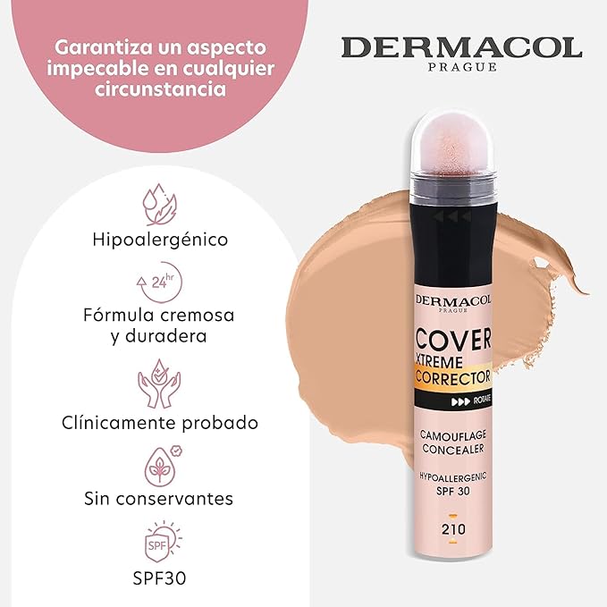 Dermacol Cover Xtreme Corrector Contour Stick Long Lasting NonAllergenic Liquid Contour with SPF30 High Coverage Light Formula Dark Circle Colour Corrector for AcneProne Skin 208 - Image 3
