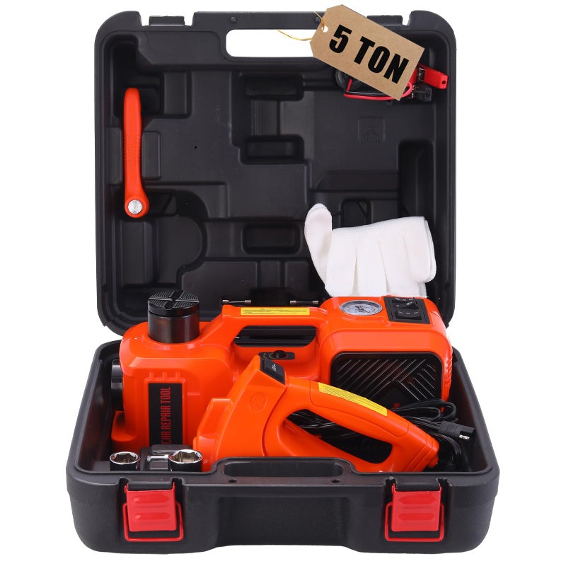 ROGTZ Electric Hydraulic Car Jack Kit with Impact Wrench and Tire Inflator Pump, 5 Ton 12V Hydraulic Jack for SUV Sedans Tire Change with LED Light - Image 1