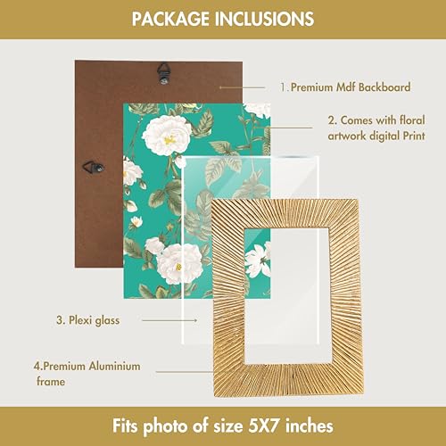 BEHOMA Antique Golden Metal Rectangular Photo Frame With Sunburst Design,Decorative Frames For Wall, Table, Living Room, Bedroom & Gifting,Best Gift For Home Decor, Birthday, Anniversary,5X7 Inches - Image 4