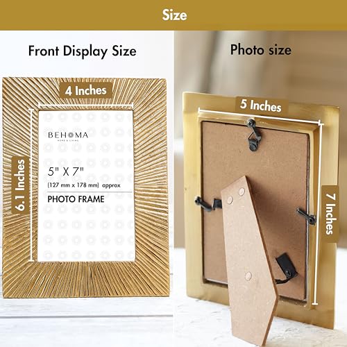 BEHOMA Antique Golden Metal Rectangular Photo Frame With Sunburst Design,Decorative Frames For Wall, Table, Living Room, Bedroom & Gifting,Best Gift For Home Decor, Birthday, Anniversary,5X7 Inches - Image 5