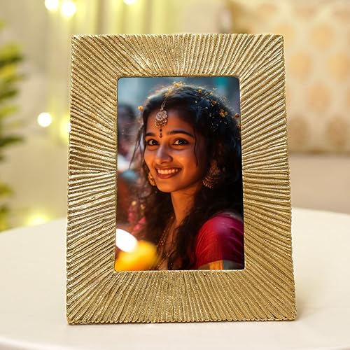 BEHOMA Antique Golden Metal Rectangular Photo Frame With Sunburst Design,Decorative Frames For Wall, Table, Living Room, Bedroom & Gifting,Best Gift For Home Decor, Birthday, Anniversary,5X7 Inches - Image 1