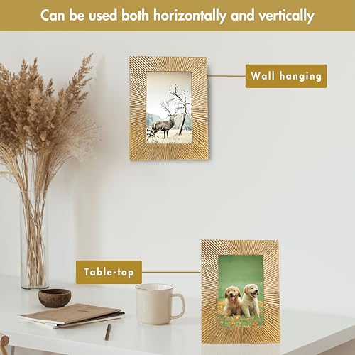 BEHOMA Antique Golden Metal Rectangular Photo Frame With Sunburst Design,Decorative Frames For Wall, Table, Living Room, Bedroom & Gifting,Best Gift For Home Decor, Birthday, Anniversary,5X7 Inches - Image 3