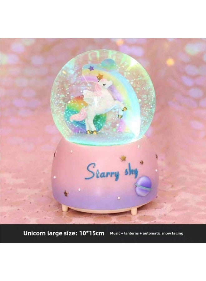 Graduation Season Children's Birthday Gift Crystal Ball Music Box For Boys And Girls Girlfriends Classmates Hand-made Home Decoration-Color:Large Starry Sky Purple Unicorn (automatic Snow + Colored Lights + Music)-Size:Gift Color Paper Packaging (greeting Card = Garland + Handbag) - Image 1