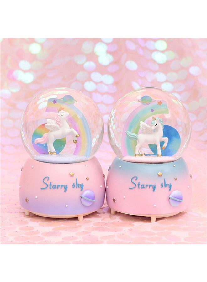 Graduation Season Children's Birthday Gift Crystal Ball Music Box For Boys And Girls Girlfriends Classmates Hand-made Home Decoration-Color:Large Starry Sky Purple Unicorn (automatic Snow + Colored Lights + Music)-Size:Gift Color Paper Packaging (greeting Card = Garland + Handbag) - Image 2