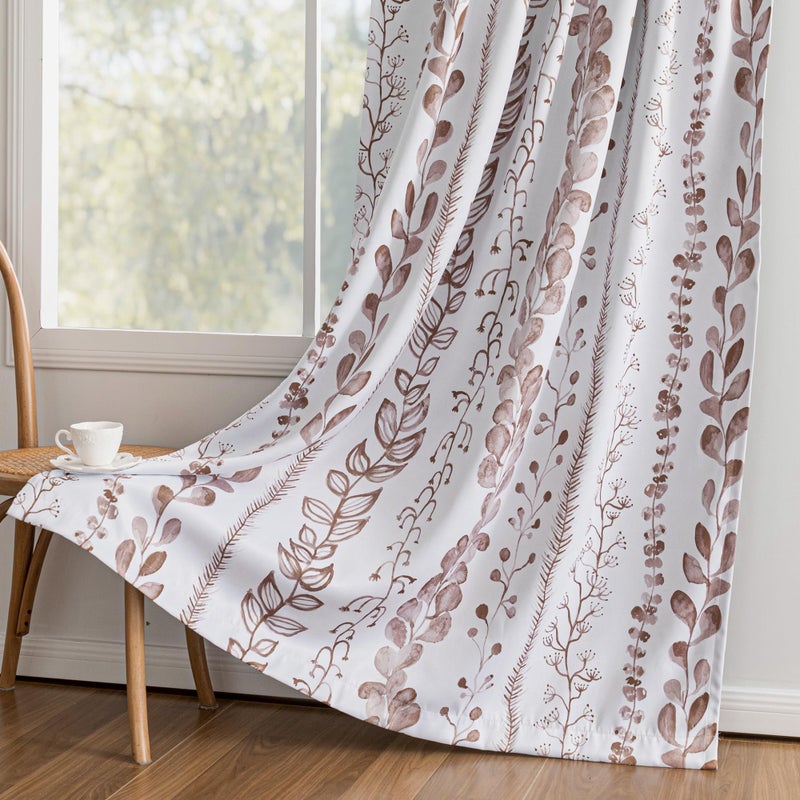 MEETSKY Boho Brown Blackout Curtains for Bedroom, Thermal Insulated Privacy Protection Back Tab Curtains 84 Inches Length for Living Room, Leaf Pattern, 2 Panels, 50" Wide Each - Image 1