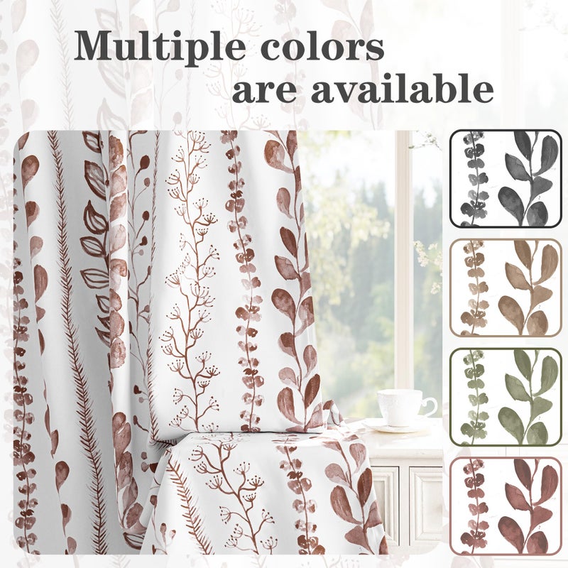 MEETSKY Boho Brown Blackout Curtains for Bedroom, Thermal Insulated Privacy Protection Back Tab Curtains 84 Inches Length for Living Room, Leaf Pattern, 2 Panels, 50" Wide Each - Image 3