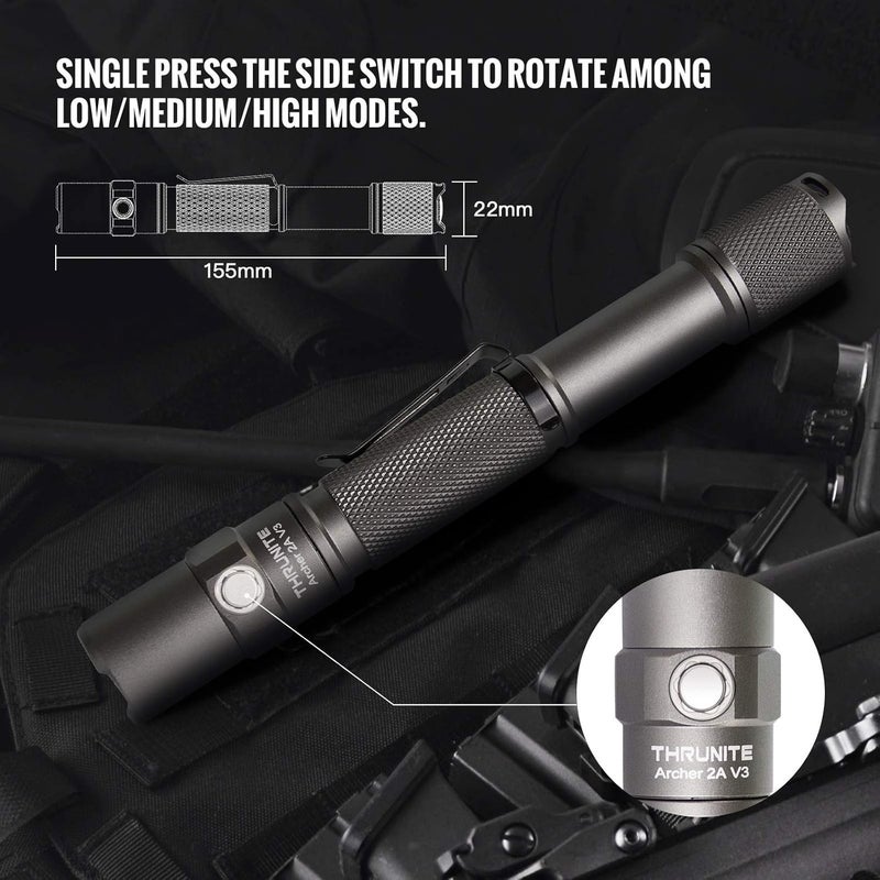 ThruNite Archer 2A V3 LED Flashlight, 500 Lumens Mini AA Flashlight with Lanyard, IPX8 Water-Resistant Dual Switch Outdoor Flash Light for Hiking, Camping, Everyday Use, EDC - Metal Grey CW - Image 5