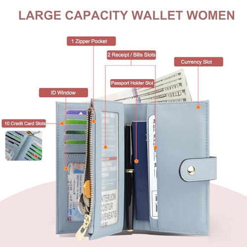 yiijay Womens Wallet RFID Blocking Vegan Leather Trifold Clutch Credit Card Holder Ladies Travel Wallet Purse with Pen Holder - Image 2