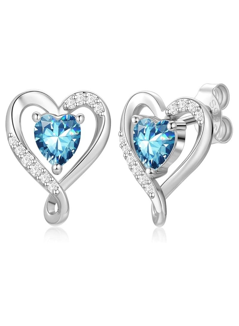 Zifeel Earrings for Women - S925 Sterling Silver Birthstone Heart Studs Earring for Girlfriend, Wife – Anniversary, Birthday ,Valentines Day, Mother’s Day, Gifts Jewellery for Women. - Image 1