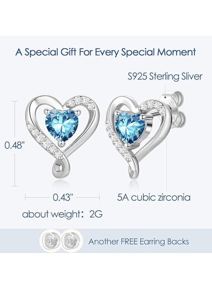 Zifeel Earrings for Women - S925 Sterling Silver Birthstone Heart Studs Earring for Girlfriend, Wife – Anniversary, Birthday ,Valentines Day, Mother’s Day, Gifts Jewellery for Women. - Image 3