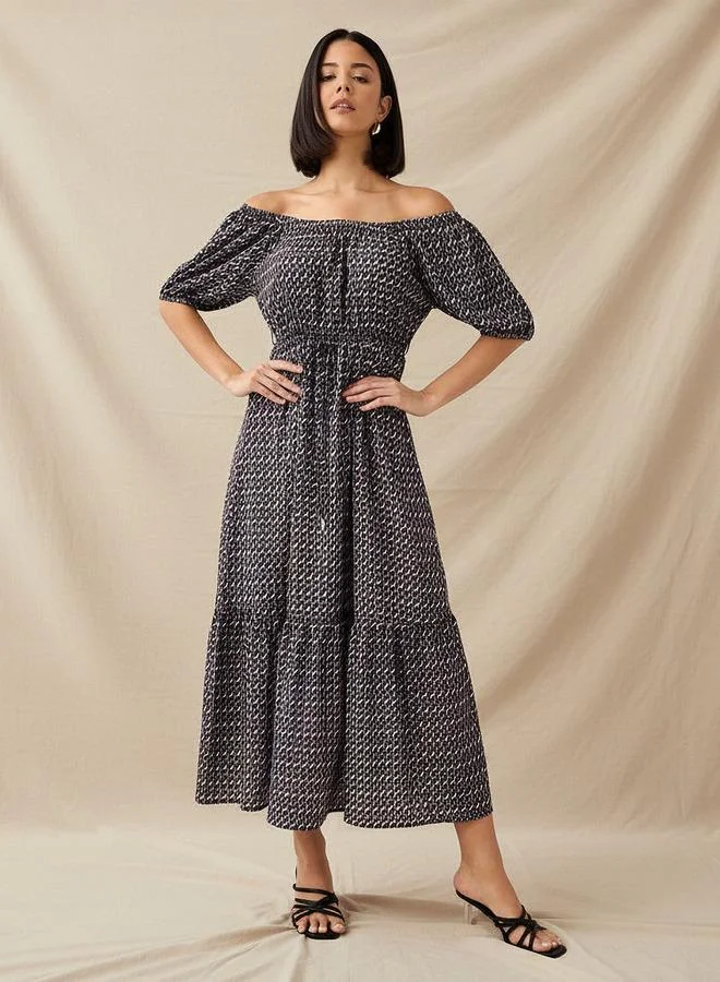Splash FAV Cassie Printed Off Shoulder Women Dress with Tie-Ups